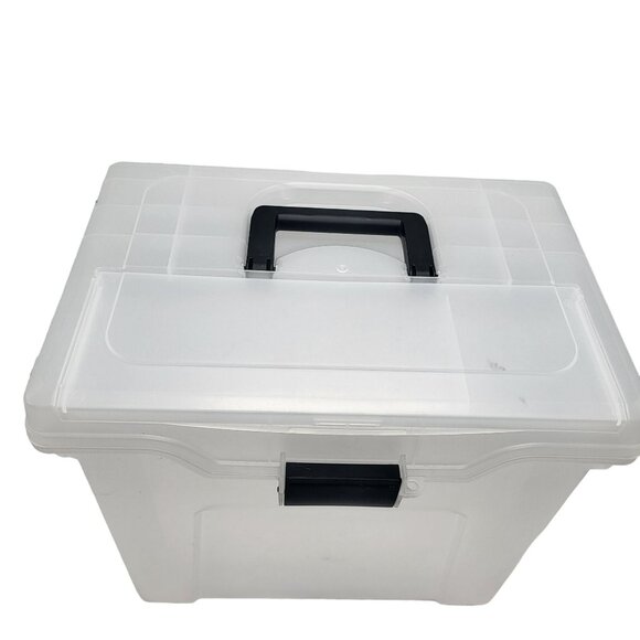 Portable Travel File Holder Box Letter Size W Storage & Top Handle Clear Black - Picture 2 of 11